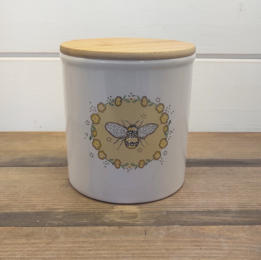 Yellow Floral Wreath & Bee Canister With Lid
